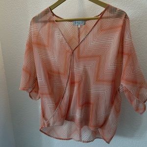 Orange & tan blouse / sheer/ size s